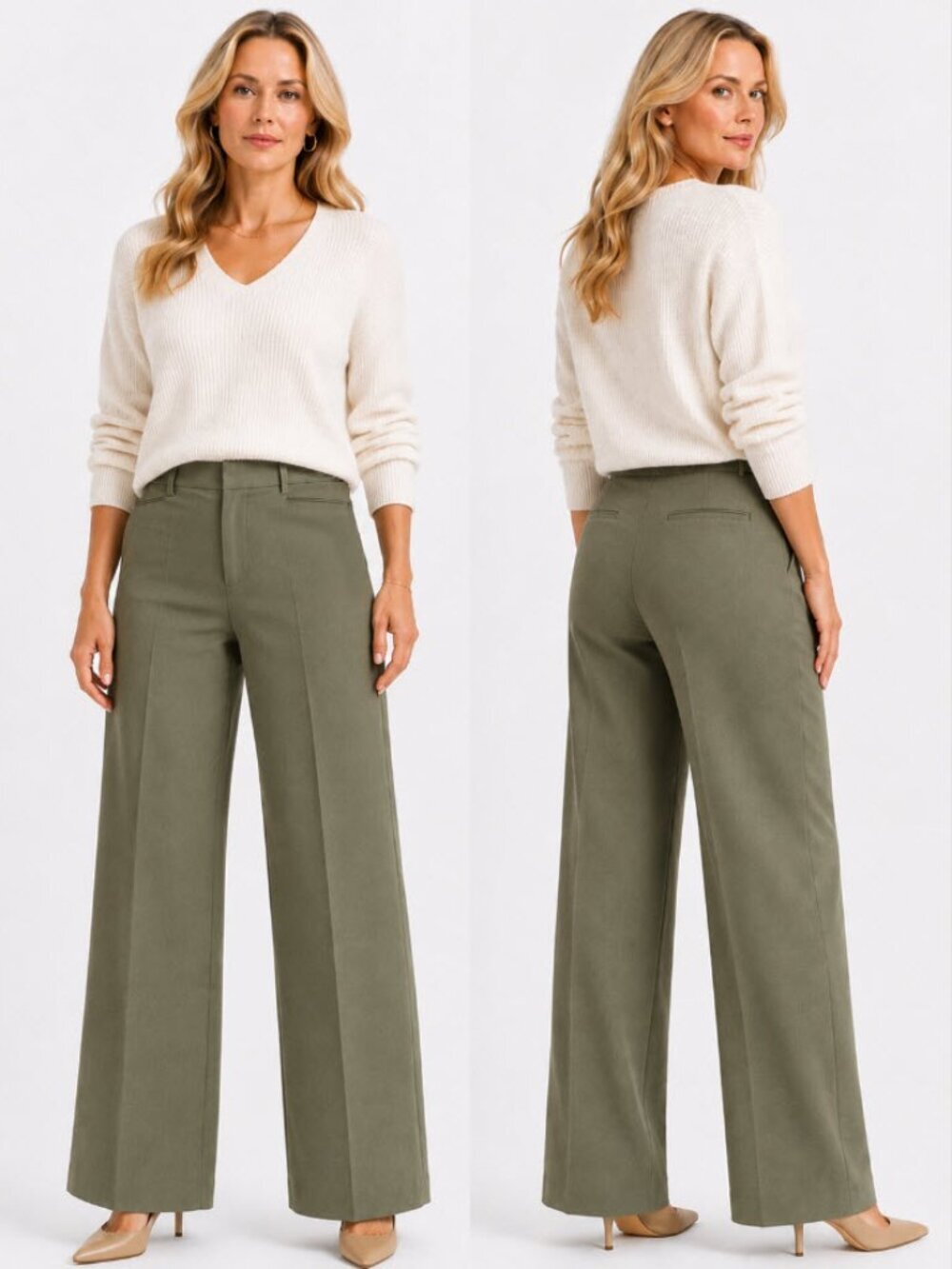 Banana Republic Olive Green Wide Leg Wool Trousers Size 4 Careercore